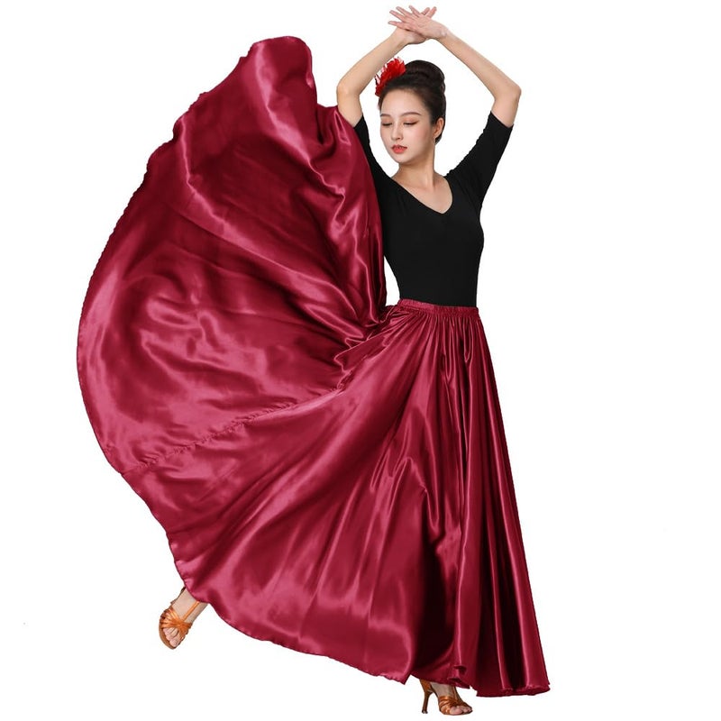 Sancan Women Full Ankle Length Retro Long Maxi Skirt for Dance Gypsy Costume Church Praise Worship Celebration Party Cosplay (Dark Red) - Image 4